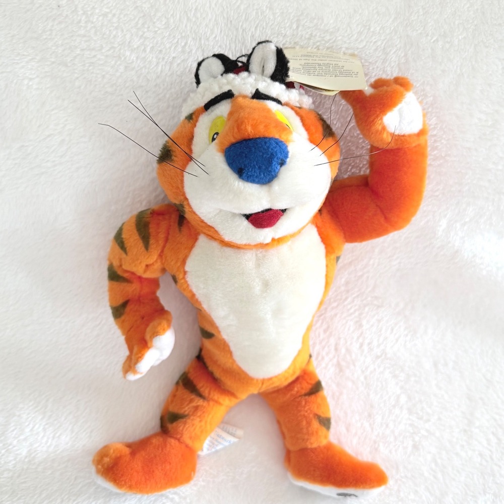 Vintage 2001 Tony‎ the Tiger Christmas Plush Kellogg Cereal Mascot Santa Hat 12"